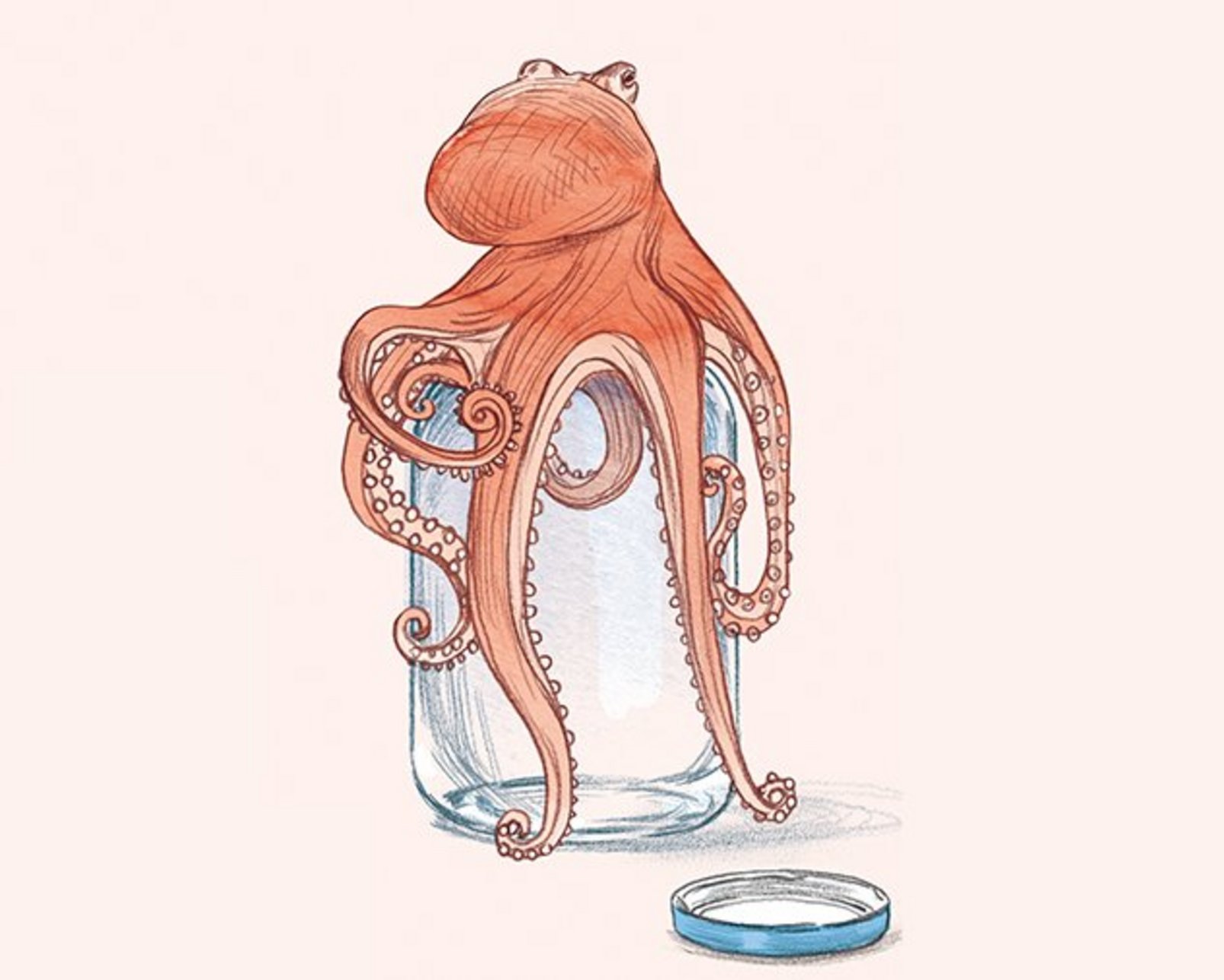 Illustration eines Kranken, der auf einem Schraubglas sitzt. Der Deckel liegt daneben.