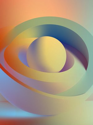 Dreidimensionale Spirale mit Kugel im Zentrum und Farbverlauf