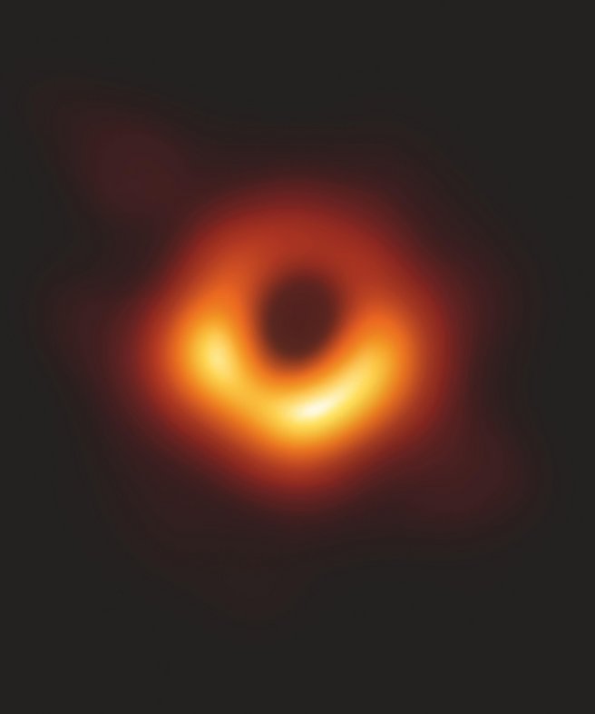 Bild eines Schwarzen Lochs durch ein Teleskop betrachtet.