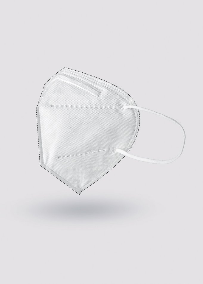 Bild einer weißen FFP2-Atemschutzmaske vor grauem Hintergund.