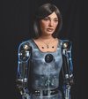 Ein Roboter mit dem Gesicht einer menschlichen Frau.