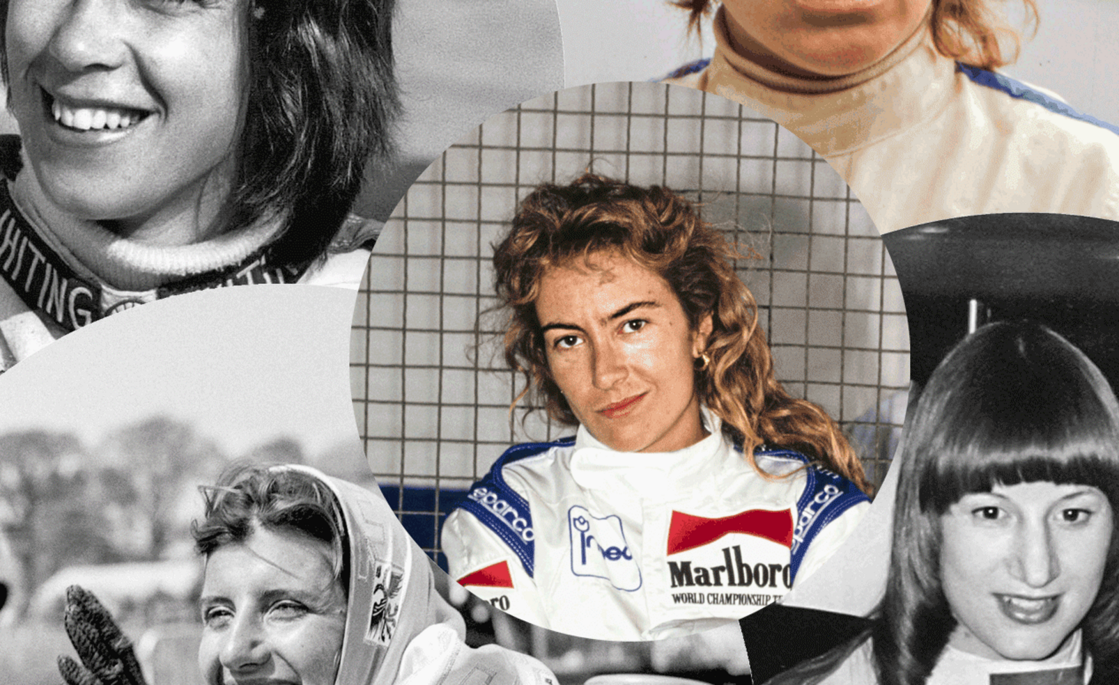 Collage aus weiblichen Rennfahrerinnen.
